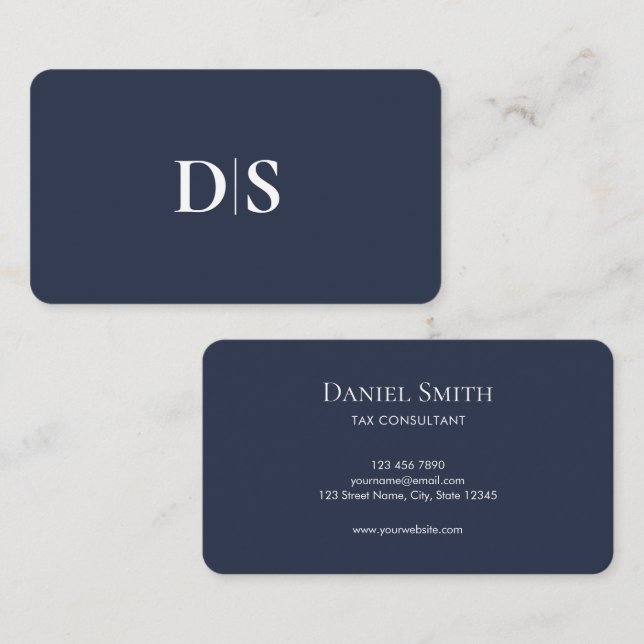 Tarjeta De Visita Minimalist Elegant Dark Blue Initial Consultant (Anverso / Reverso)