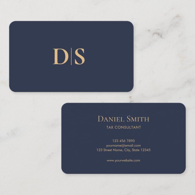 Tarjeta De Visita Minimalist Elegant Dark Blue Initial Professional (Anverso / Reverso)