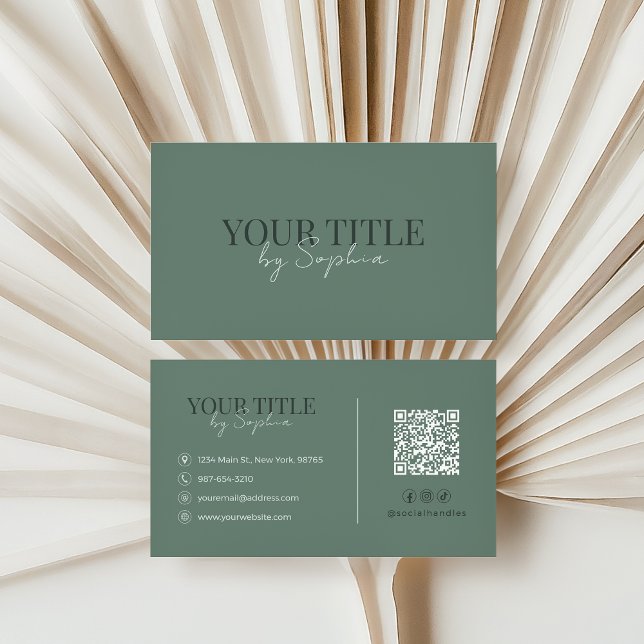 Tarjeta De Visita Minimalist Elegant Modern Sage Green QR Code (Subido por el creador)