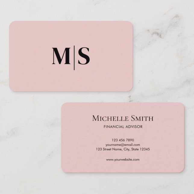 Tarjeta De Visita Minimalist Elegant Pink Monogram Initial Executive (Anverso / Reverso)