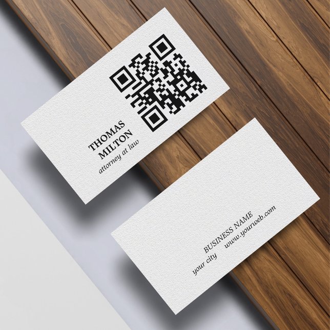 Tarjeta De Visita Minimalist Elegant Texture White Black QR Code (Subido por el creador)