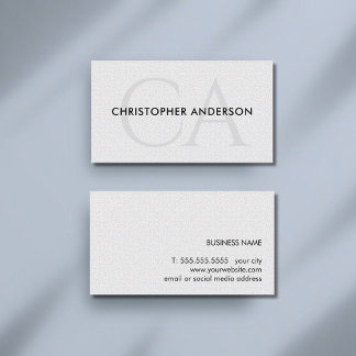Tarjeta De Visita Minimalist Elegant Texture White Bold Monogram
