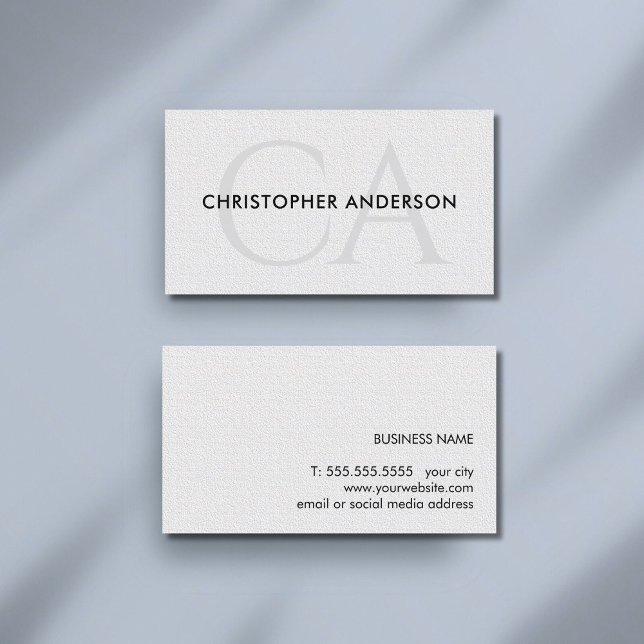 Tarjeta De Visita Minimalist Elegant Texture White Bold Monogram (Subido por el creador)