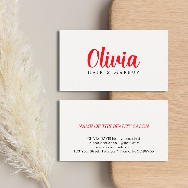 Tarjeta De Visita Minimalist Elegant Warm White Red Bold Beauty (Subido por el creador)