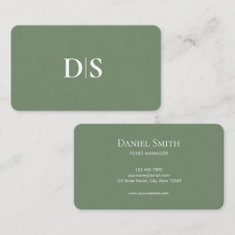 Tarjeta De Visita Minimalist Elegant White on Muted Green Initials