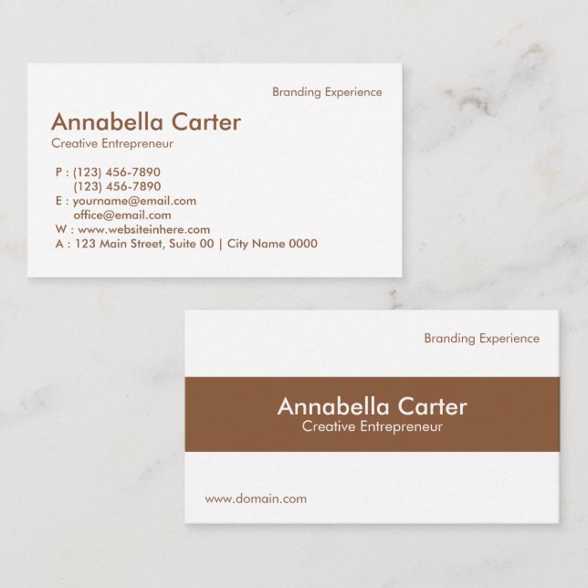 Tarjeta De Visita Minimalist Entrepreneur Professional Beige White (Anverso / Reverso)