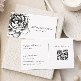Tarjeta De Visita Minimalist Floral with QR Code 