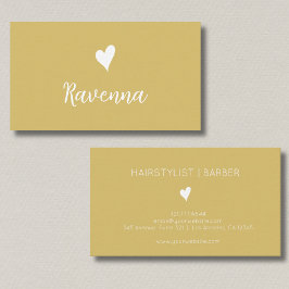 Tarjeta De Visita Minimalist Gold and White Heart Barber Name