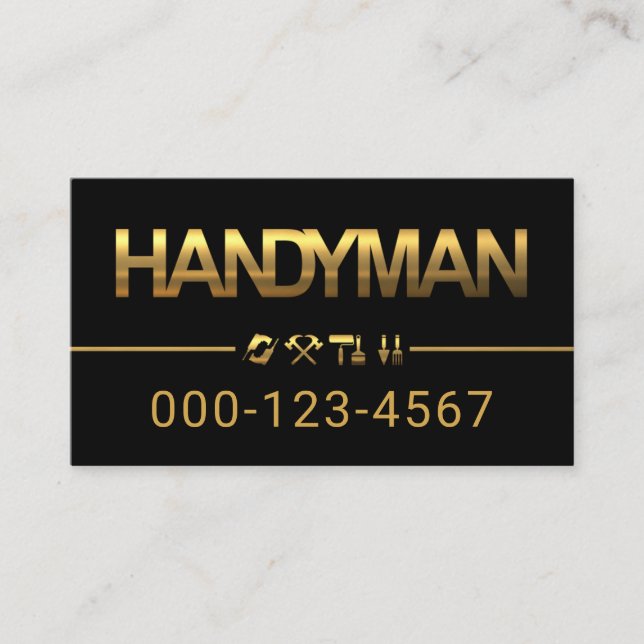 Tarjeta De Visita Minimalist Gold Handyman Tools Line (Anverso)