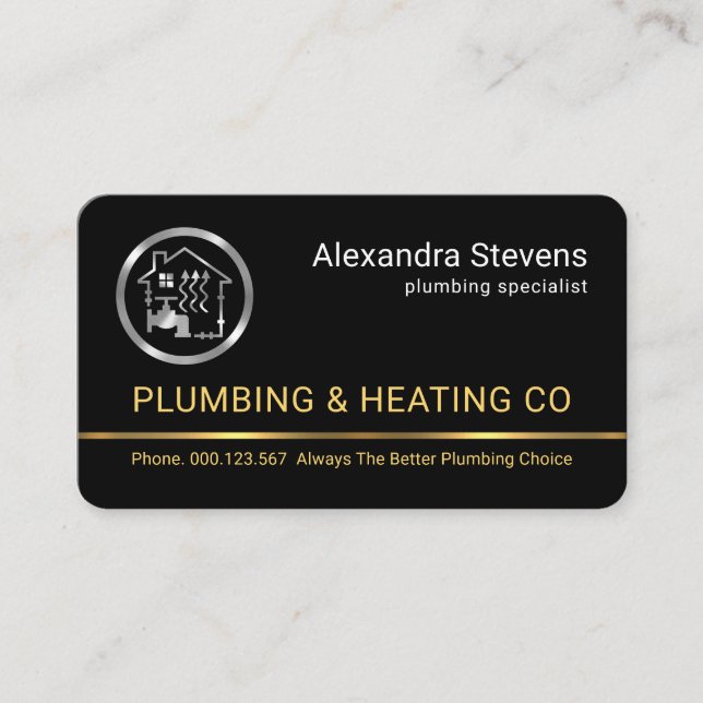 Tarjeta De Visita Minimalist Gold Line Silver Plumbing Heating (Anverso)