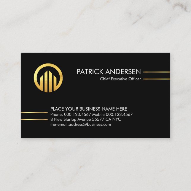 Tarjeta De Visita Minimalist Gold Lines CEO Founder (Anverso)