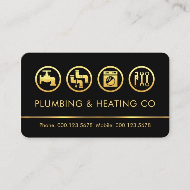 Tarjeta De Visita Minimalist Gold Plumbing Tools Line (Anverso)