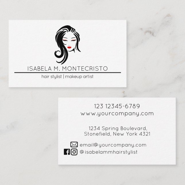 Tarjeta De Visita Minimalist Hair Stylist (Anverso / Reverso)