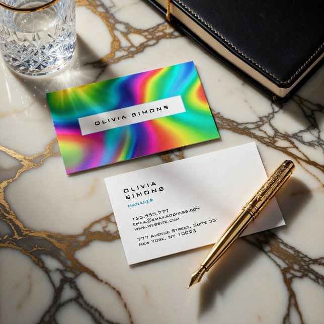 Tarjeta De Visita Minimalist holographic Business Cards (Modern and Luxury business card with futuristic rainbow texture.)