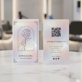 Tarjeta De Visita Minimalist Holographic Floral QR Code