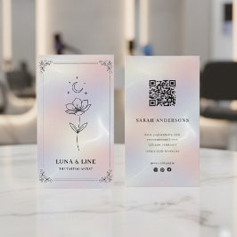 Tarjeta De Visita Minimalist Holographic Floral QR Code
