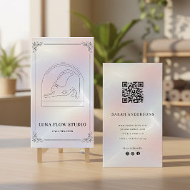 Tarjeta De Visita Minimalist Holographic Yoga Studio QR Code