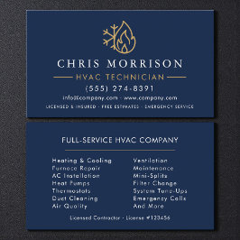 Tarjeta De Visita Minimalist HVAC Navy Blue Gold Modern