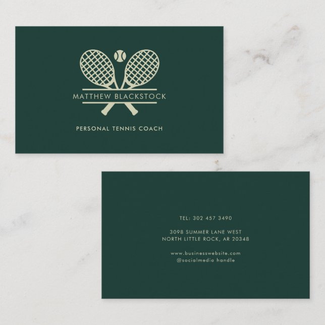 Tarjeta De Visita Minimalist Lawn Tennis Sports Trainer Green (Anverso / Reverso)