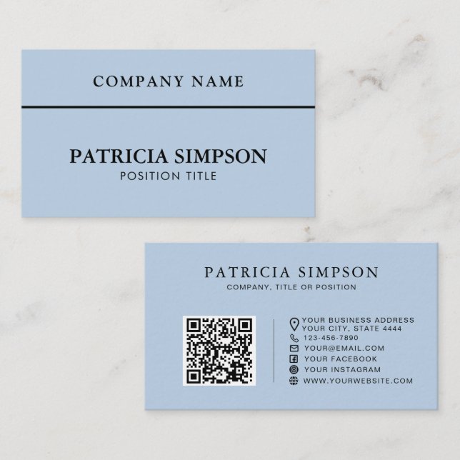 Tarjeta De Visita Minimalist Light Blue QR Code Professional Elegant (Anverso / Reverso)
