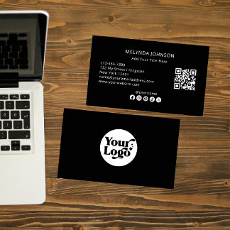 Tarjeta De Visita Minimalist Modern Black QR Code Social Media