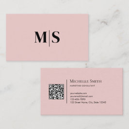 Tarjeta De Visita Minimalist Modern Initials QRCode Black on Pink