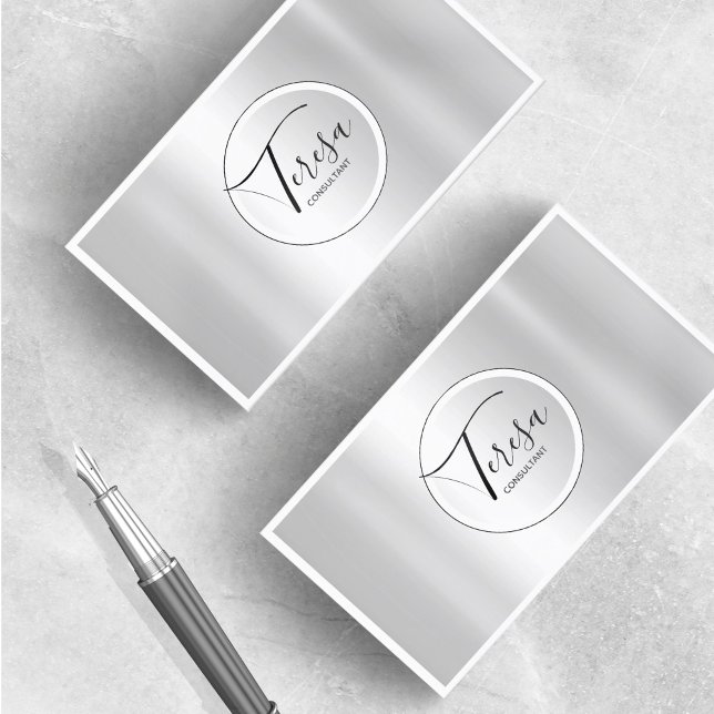 Tarjeta De Visita Minimalist Modern Metallic Circle Silver ID561 (Subido por el creador)