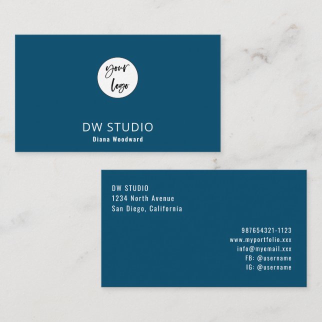 Tarjeta De Visita Minimalist Modern Ocean Blue Business Card (Anverso / Reverso)