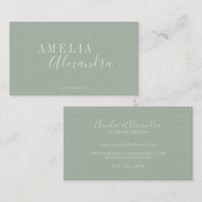 Tarjeta De Visita Minimalist Modern Script Boho Chic Sage Green (Anverso / Reverso)