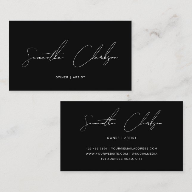 Tarjeta De Visita Minimalist Monochrome Black Handwritten Script (Anverso / Reverso)