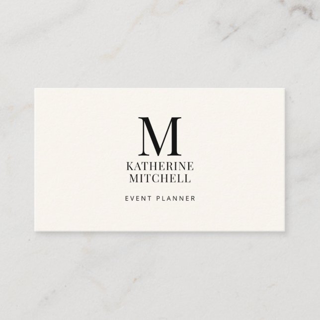 Tarjeta De Visita Minimalist Monogram Luxury Black/Ivory Logo QR  (Anverso)
