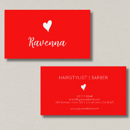 Tarjeta De Visita Minimalist Neon Red White Heart Barber Name