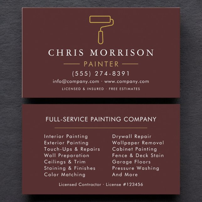 Tarjeta De Visita Minimalist Painter Burgundy Gold Modern (Subido por el creador)