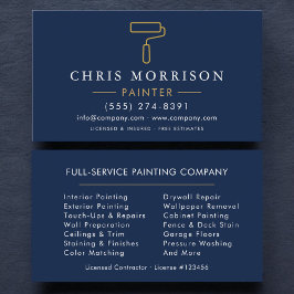 Tarjeta De Visita Minimalist Painter Navy Blue Gold Modern