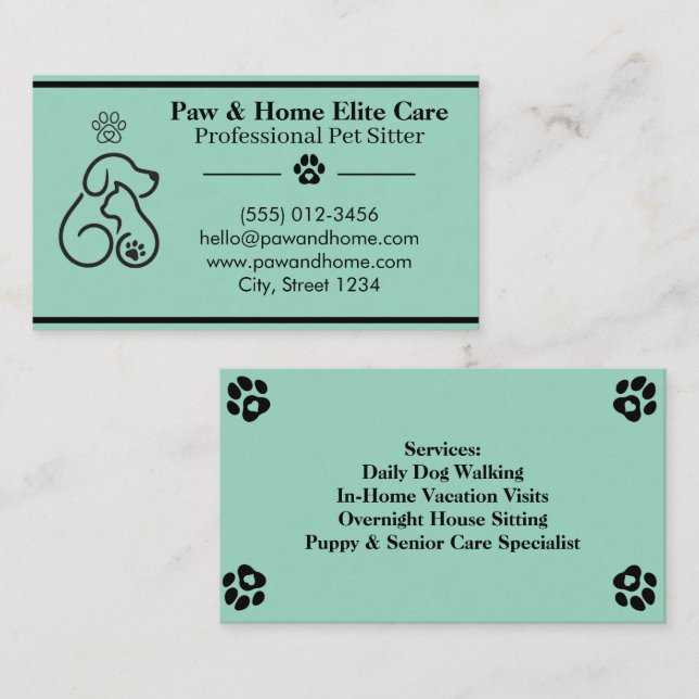 Tarjeta De Visita Minimalist Pet Sitter Business Card | Professional (Anverso / Reverso)