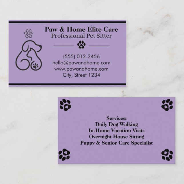 Tarjeta De Visita Minimalist Pet Sitter Business Card | Professional (Anverso / Reverso)