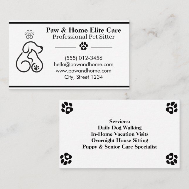 Tarjeta De Visita Minimalist Pet Sitter Business Card | Professional (Anverso / Reverso)