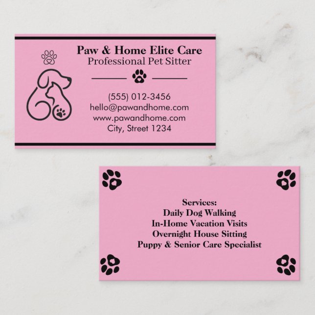 Tarjeta De Visita Minimalist Pet Sitter Business Card | Professional (Anverso / Reverso)