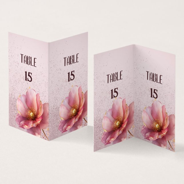 Tarjeta De Visita Minimalist Pink and Gold Poppy Wedding (Interior y exterior)