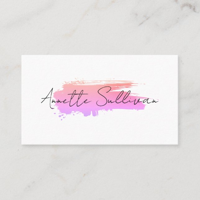 Tarjeta De Visita Minimalist pink brushstroke white Business Card (Anverso)