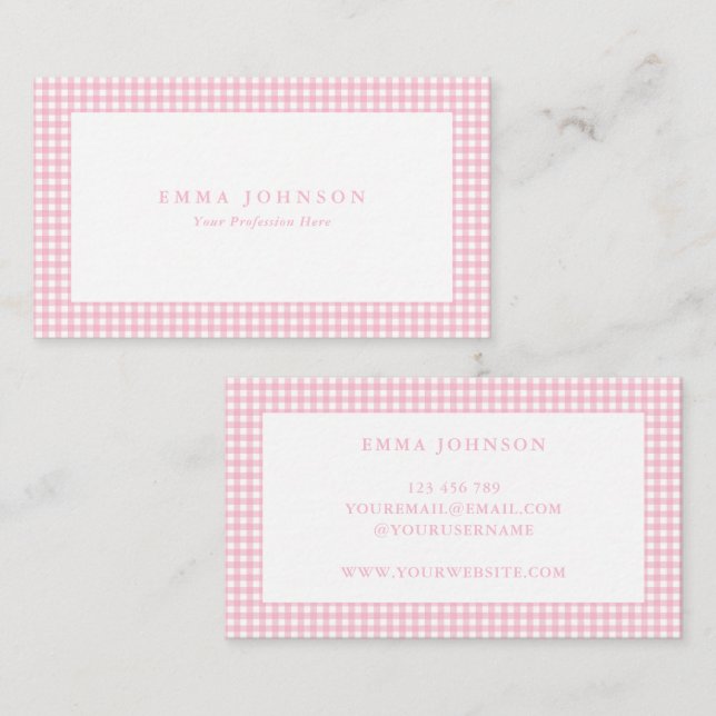 Tarjeta De Visita Minimalist Pink Gingham Plaid (Anverso / Reverso)
