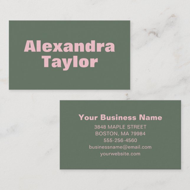 Tarjeta De Visita Minimalist Pink Green Aesthetic Personalized Bold (Anverso / Reverso)