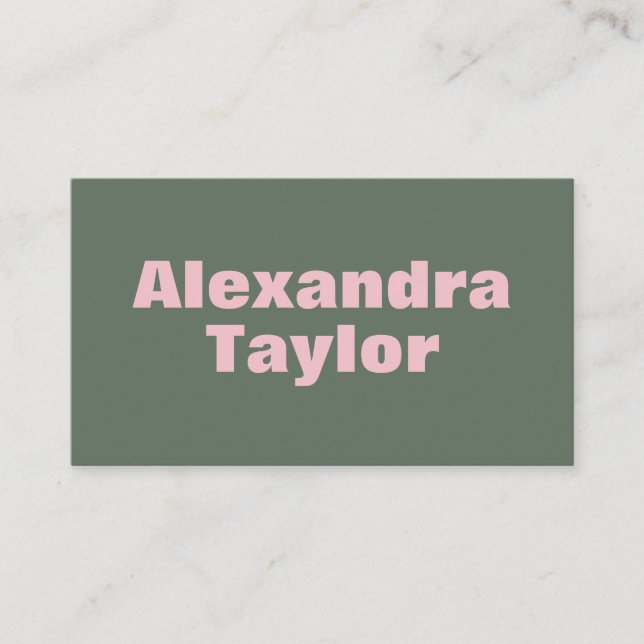 Tarjeta De Visita Minimalist Pink Green Aesthetic Personalized Bold (Anverso)