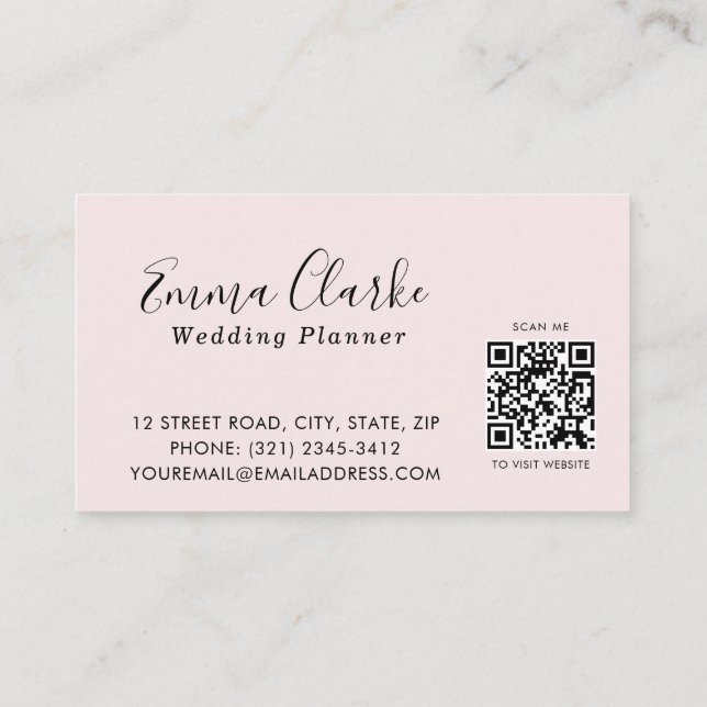 Tarjeta De Visita Minimalist Pink Wedding Scan Code Business Card (Reverso)