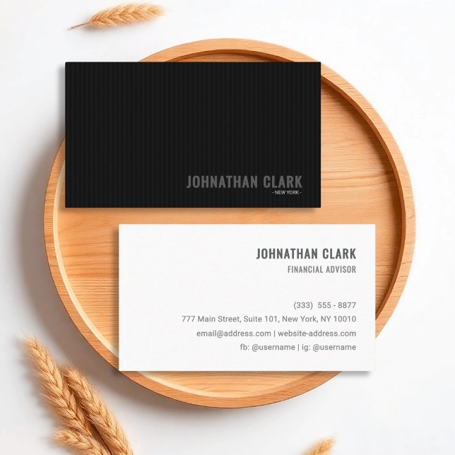 Tarjeta De Visita Minimalist Pinstripe Black & White Business Card (Subido por el creador)
