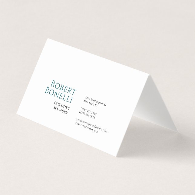 Tarjeta De Visita Minimalist Plain Blue & White Modern (Anverso)
