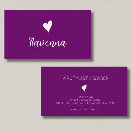 Tarjeta De Visita Minimalist Plum Purple White Heart Barber Name