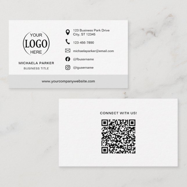 Tarjeta De Visita Minimalist Professional Company Logo QR Code (Anverso / Reverso)