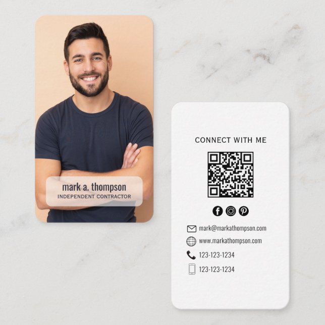 Tarjeta De Visita Minimalist QR Code Photo Connect Modern White (Anverso / Reverso)