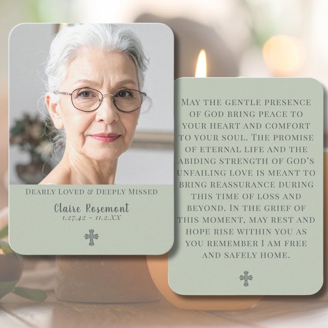 Tarjeta De Visita Minimalist Sage Green Funeral Prayer Card (Minimalist Sage Green Funeral Prayer Card
)